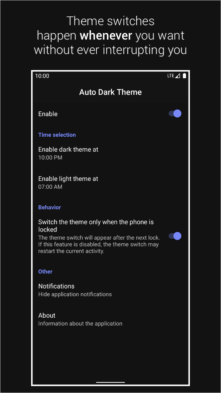 جديد التطبيقات: Automatic Dark Theme لجدولة الوضع المظلم والضوء على أندرويد 10