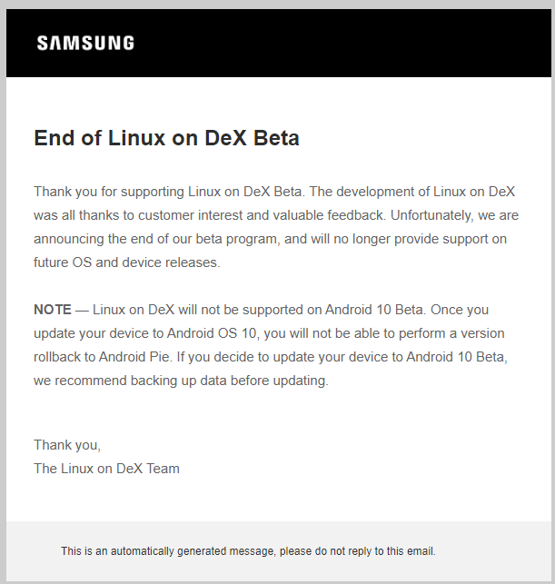 سامسونج تُعلن عن إغلاق مشروعها Linux on DeX